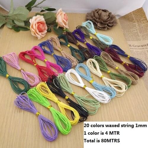 4MTRx 20 Kind color=80mtrs 1mm smooth wax rope line snake pattern rope handmade diy bracelet necklace jewelry accessories