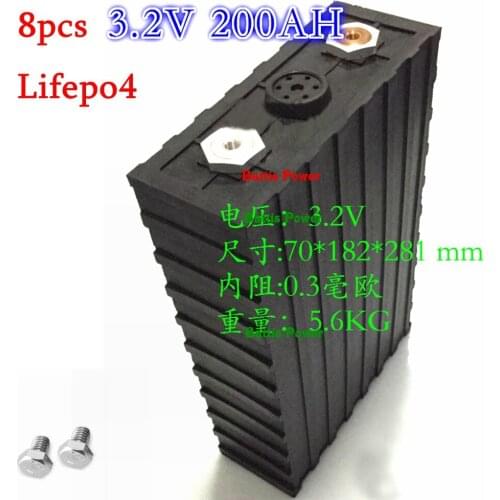 8PCS 3.2V 200AH Lifepo4 3C 600A power Photovoltaic Solar Energy Storage inverter scooter EV RV camper caravan For diy 12v 800ah