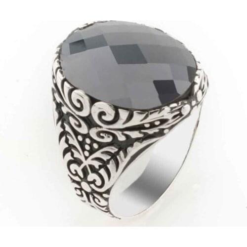 925 sterling Silver Black Zircon Stone Mens Ring