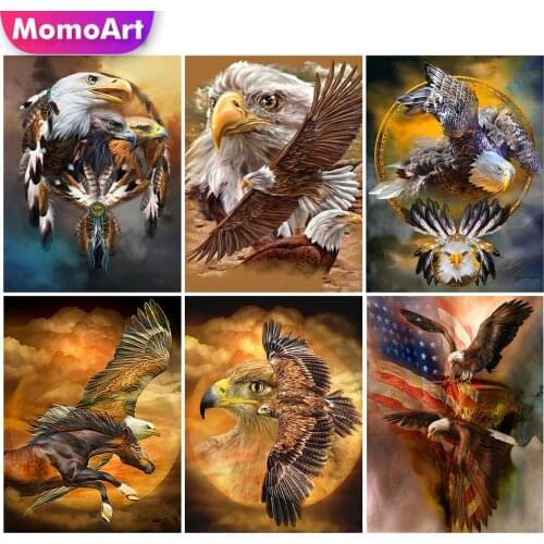 MomoArt 5D DIY Diamond Mosaic Eagle Animal Diamond Painting Cross Stitch Kits Embroidery Needlework Beaded Art Wall Decor