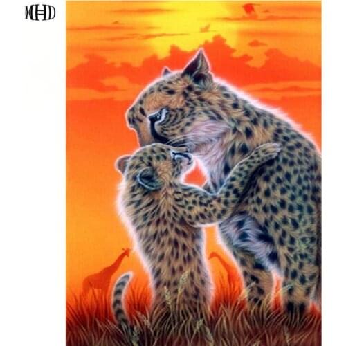 MHD DIY Diamond Embroidery Two animal Leopard Diamond Painting Cross Stitch 5D round Rhinestones paste Pattern Home Decoration