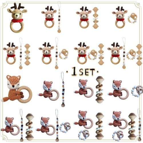 1set Crochet Baby Teether Newborn Dummy Holder Pacifier Clips Teething Bracelets Cute Soother Chain Infants Rattle Teether