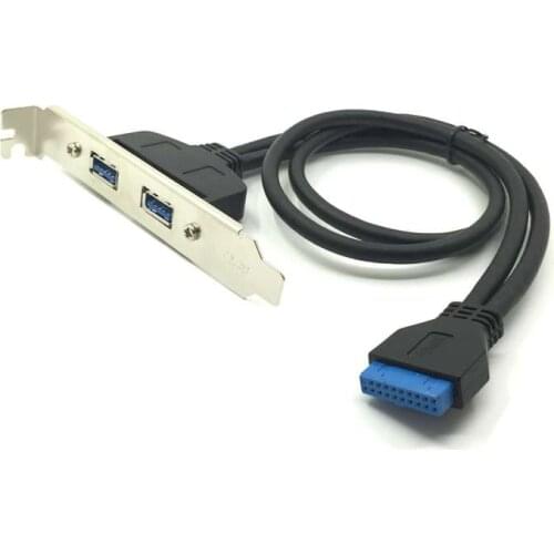 Dual Port USB 3.0 Cable to Motherboard Mainboard 20pin Header Adapter Cable w/Rear PCI Bracket Panel 20-pins to 2 X USB A Female