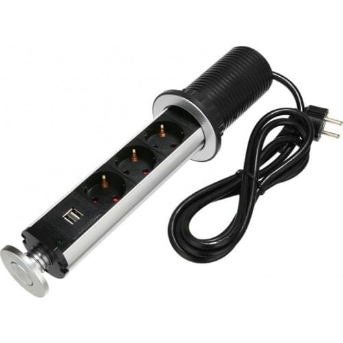 Electrical Power Outlet 3 EU Plug Socket 2 USB Ports Kitchen Worktop Desk Socket Office hidden desktop socket Accessories