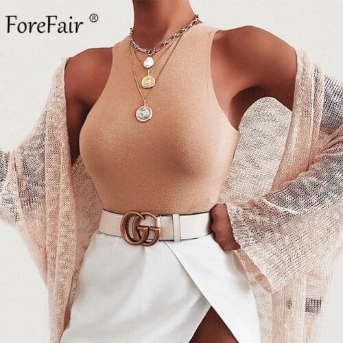 Forefair Sexy Bodysuit Women Summer Bodycon Sleeveless Solid O Neck Skinny Bodysuit Women