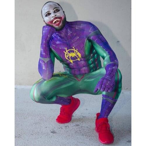 Miles Morales Joker Cosplay Lycra Spandex 3D Print Halloween Costume Cosplay Bodysuit Superhero Costume Zentai Swimming Suit