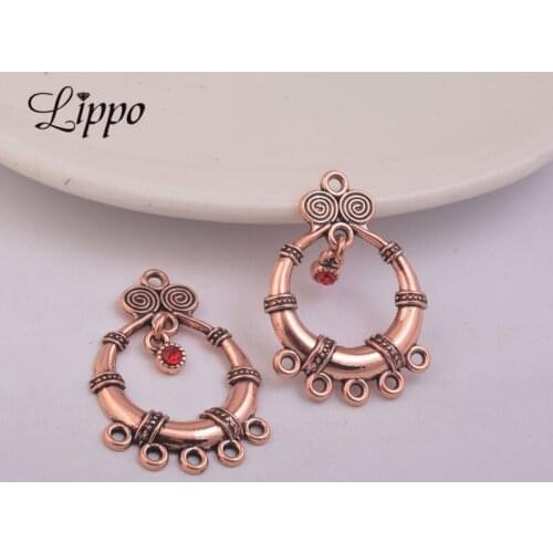 12pcs 25*33mm Champagne Gold Earring Connector Charm Five Hole Alloy Round Connectors Christmas Jewelry Findings