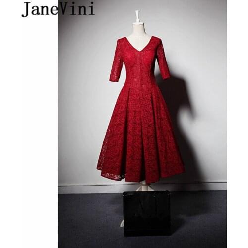 JaneVini sukienki damskie plus size Mother of The Bride Dresses Burgundy Lace Tea Length Dinner Gowns Church Dresses for Women