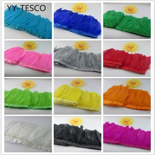 Hot Selling 15 Colors for Choosing Goose feather trims 6 yards/lot Dyed geese feather ribbons 15-20cm Duck feather fringes