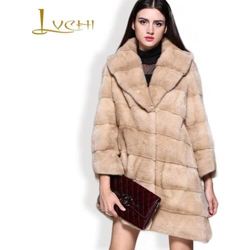LVCHI 2019 Plus Size Asymmetry Beige Mink Coat Denmark High-End Custom Nine Quarter Sleeve Turn-down Collar Young Girl Mink Coat