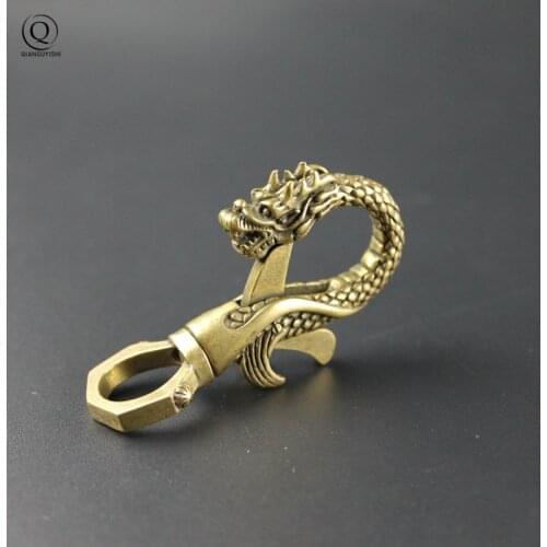 Copper Dragon Head Keychain Antique Craft Key Chains Lobster Clasps Keyring Waist Buckle Brass Metal Vintage Car Key