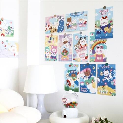 15Pcs Ins Style Cute Cartoon Rabbit Bear Paper Card More Joy Don't Give Up Be Nice Just So So Walls Stickers for Home Decoration
