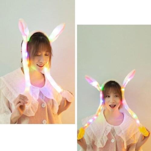Cute Women Girls LED Light Up Rabbit Headband with Airbag Moving Ears Children Bunny Long Plush Toy Hair Hoop Party Photo Props
