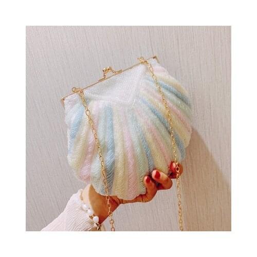 Fashion Chain Sequined Shoulder Bag For Women Pu Leather Handbags Cute Shell Shape Purse Mini Bag Messenger Bag bolsa feminina