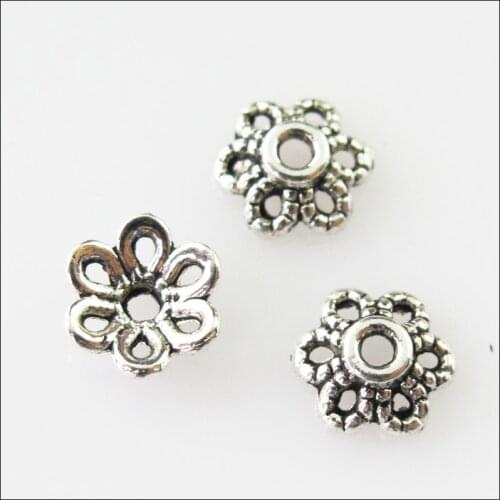 Fashion 200Pcs Tibetan Silver Color 6Leaf - Flower End Bead Caps Connectors 6mm