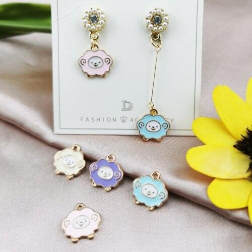 MuhNa 10pcs Enamel Sheep Earrings Pendant Aniamls Metal Charms DIY Jewelry Findings Kawaii Bracelet Dangle Small Accessories