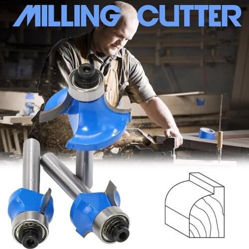 3 Pcs 1/4'' Shank Round Corner Milling Cutter Set for Wood Bits Tungsten Carbide Cutting Woodworking