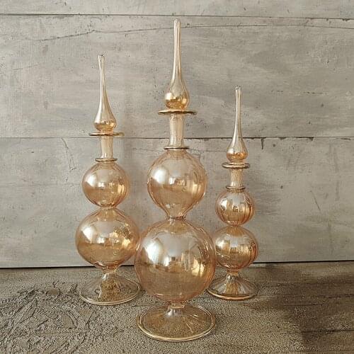 3 Pieces Perfume Bottles Sets Blown Glass Hand Crafts Design Elegant Fragrance Cosmetics Refillable Bottles Vintage Home Decorative Accessory Wedding Party Decorative Accessories Stylish Gifts Objects