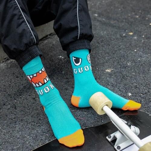 Socks Men Cotton Cartoon Pattern Hip Hop Style Breathable Mid Tube Happy Socks Skateboard Sock Soft Long Sock for Men Calcetines