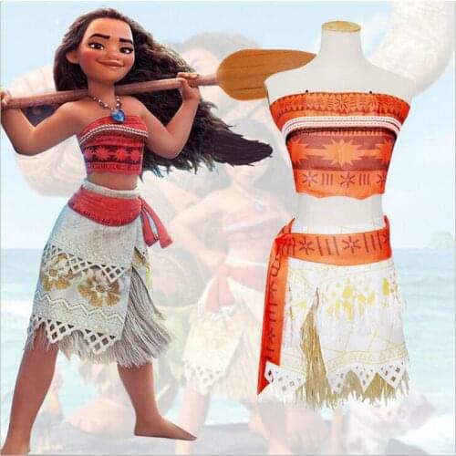 New Moana Princess Dress Necklace Set Cosplay Costume Movie Moana For Girls Children Womens Skirt Halloween Performance Clothes