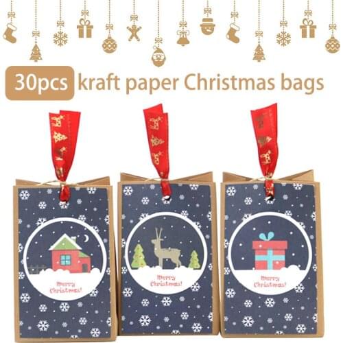 New 30 Kraft Paper Christmas Bags Christmas Pattern Square Bottom Bag Dining West Point Packing Paper Christmas Bag