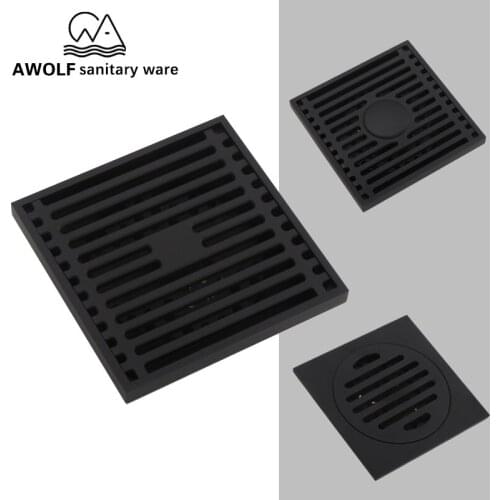 Solid Brass Floor Drain 10cm Square Deodorant Shower Waste Water Strainer Drain For Kitchen And Bathroom Black Plated AH6159