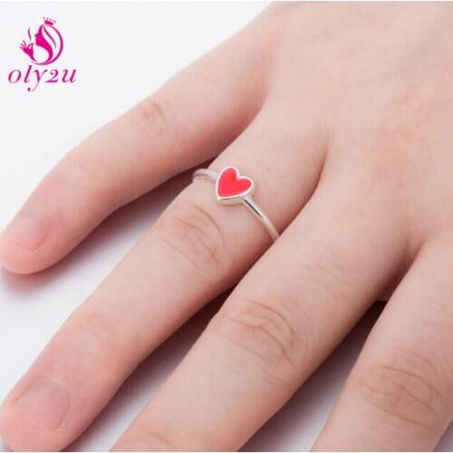 Oly2u Simple Red Heart Open Rings for Lovers Anniversary Gift Dating Accessories Accesorios Mujer