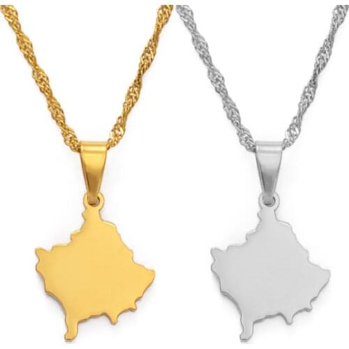 Anniyo 2CM Small Size Kosovo Pendant Necklaces For Women Girls Silver Color/Gold Color Jewelry Kosoves Charms Jewellery #146721