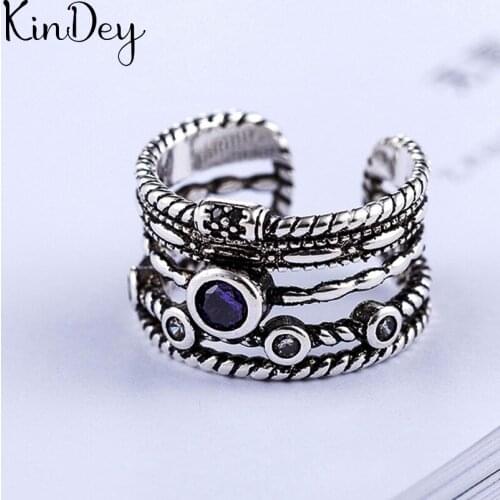 Punk Vintage Silver Color Purple Crystal Chains Rings For Women Men Engagement Rings Girls Party Gifts Anillos