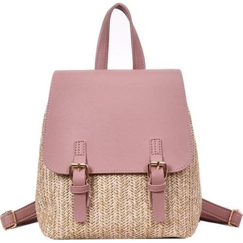 Casual Straw Backpack for Women Teenager Girls Shoulder Bag Female Travel Daypack Mochila Feminina 2021 High Capacity Rucksack