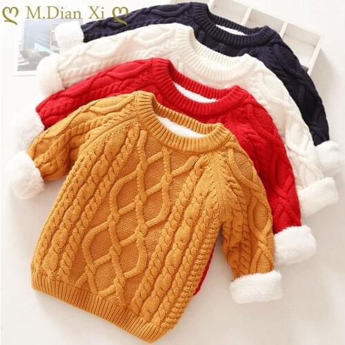 Baby Girls Winter Autumn Cartoon Pullover Knit Plus Velvet Thick Sweaters Christmas New Year Costume Girls Sweaters Clothes