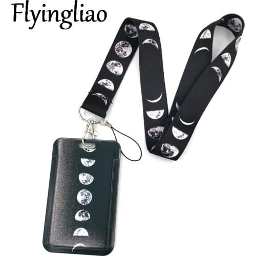 Lunar Eclipse Moon Space Lanyard Credit Card ID Holder Bag Student Women Travel Card Cover Badge Car Keychain Gifts Accessories