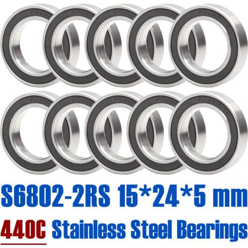 10PCS S6802RS Bearing 15*24*5 mm ABEC-3 440C Stainless Steel S 6802RS Ball Bearings 6802 Stainless Steel Ball Bearing