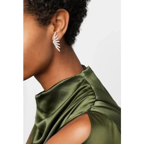 Brass With 18K Gold Zircon Fan Shape Ear Cuff Earrings Women Jewelry Punk Party Gown Runway Rare Korean Japan Boho Hiphop