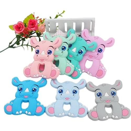 Chenkai 10PCS BPA Free Silicone Rhinoceros Teethers Sensory Chewing Pacifier DIY Baby Necklace Pendant Teething Chewing Toy