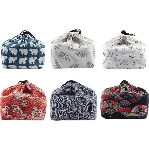 Lunch Bag Cotton Linen Lunch Box Pouch Portable Outdoor Food Tote Bag for Office Camping Lunch Box Bags Bundles Handbag