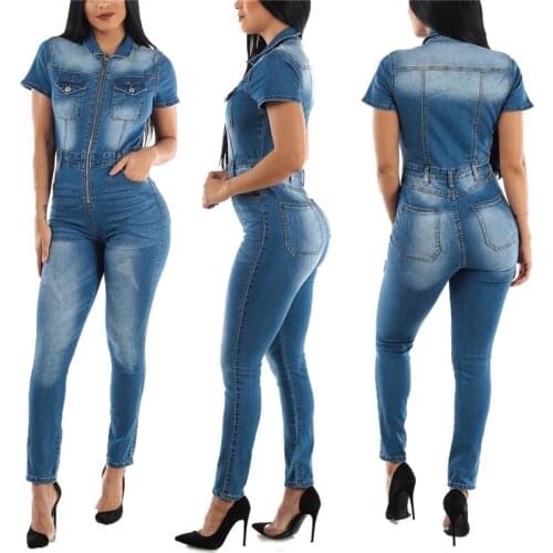 Fashion Casual Slim Cotton Bodycon Plus Size Jeans Jumpsuit Women 2021 Summer Elegant Denim Playsuit Rompers Overalls Streetwear