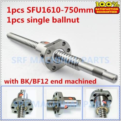 1pcs 16mm Rolled Ballscrew SFU1610 Ball screw lead length 750mm+1pcs single ball nut with BK/BF12 end machining for CNC parts