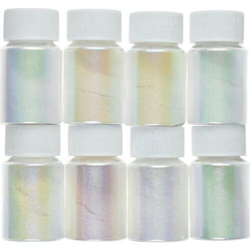 10g/Bottle Nail Pearl Mica Powder 8 Different Colors Holographic Polish Manicure DIY Decoration Magic Mirror Color Glitters CF70