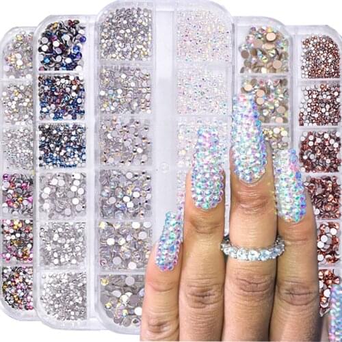 1440pcs 3D Rhinestone Nail Art Gems Diamond Decoration Flash DIY Crystal Jewelry Glass Shimmer Fashion Charm Nail Accessory
