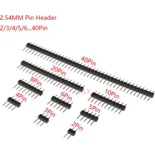 20Pcs 2.54mm Single Row Male 2~40P PCB Board Pin Header Connector Strip Pinheader 2/3/4/5/6/8/10/12/20/40Pin For Arduino