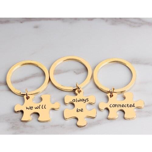 3 Pcs/Set Key Ring Fashion Jigsaw Pendant Decoration Keychain Keys Storage Portable Jewelry Family We Will Always Be Connected