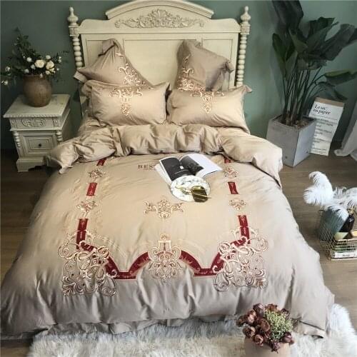 Luxury Solid 80S Egyptian cotton Embroidery Royal Bedding sets Queen King Wedding Duvet cover Bed sheet set Pillowcases 4/6pcs