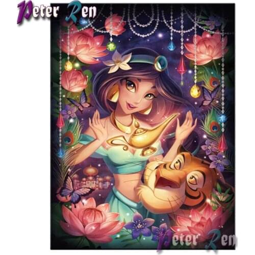 5d Diamond Painting full Square\Round Rhinestone Embroidery Mosaic Cartoon princess with tiger flower pictures art Children gift