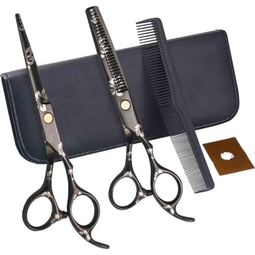 6 Inch Black Flower Wholesale Salon Haircut Hairdresser Barber Hair Cutting Scissors Set Shears Kits