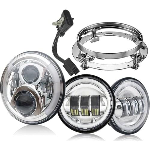 7 inch LED Headlight with Halo for Harley Road King, Road Glide, Street Glide with 4-1/2 LED Passing Lamps Fog Lights & Bracket