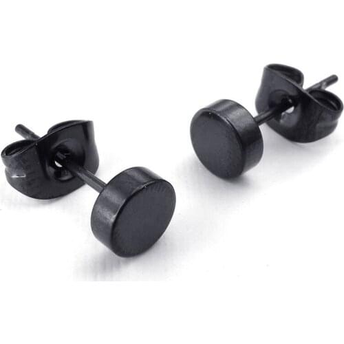 Promotion! Jewelry Mens Earrings, 4mm Circle Ear Studs, 2pcs (1 Pair), Stainless Steel, Black