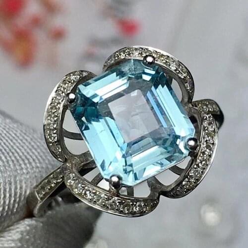 Aquamarine Ring Fine Jewelry Pure 18 K Gold Natural Aquamarine Gemstones 2.3ct Diamonds Female Anniversary Gift Fine Rings