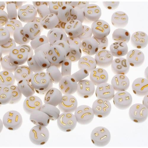 CHONGAI 100Pcs Gold Small Fashion Jewelry Facial Expression Acrylic Flat Round Beads For DIY Craft &Jewelry Making 4X7mm