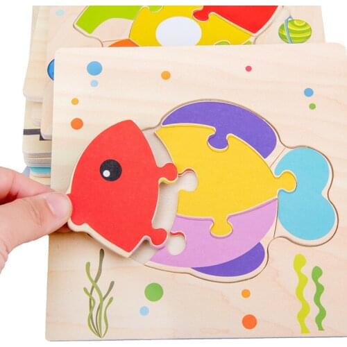 Child Toys Wooden Puzzle 3d Tangram Shapes Cartoon Animal Interactive Jigsaw Puzzle Toys for Children Girls Educational Learning